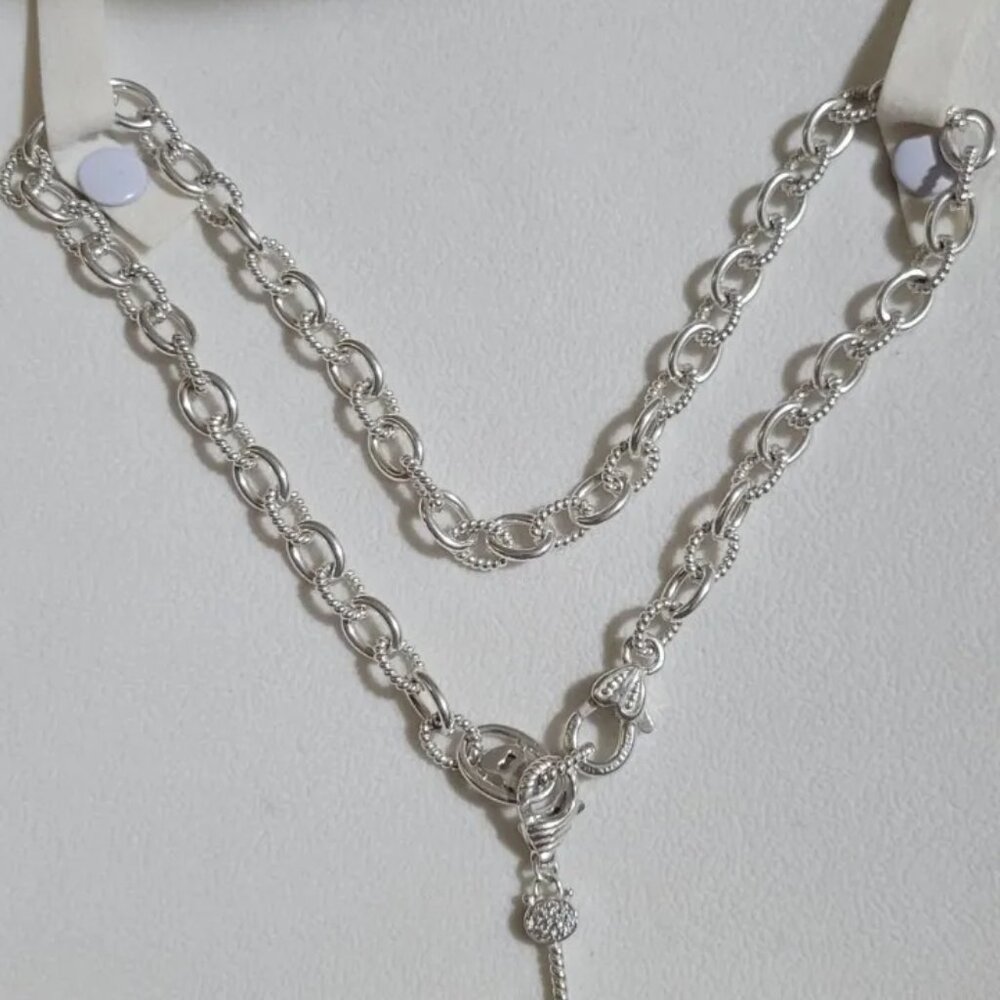 Judith Ripka Sterling Silver 925 Lock & Key Chain Necklace 18" With Box